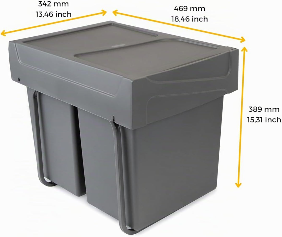 Emuca - Küchenabfalleimer mit unterseitiger Befestigung, 2 ausziehbarer 20 L Recycle-Mülleimer, Gesa