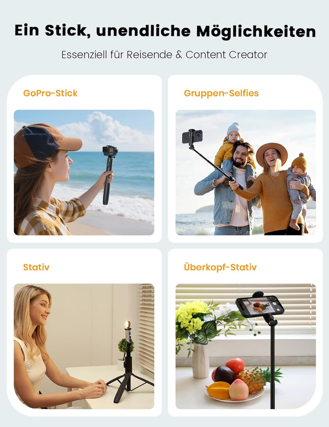 ANXRE Handy Stativ mit Licht, NT99 172cm Selfie-Stick für Smartphone & Kamera, Lichtstativ für Video