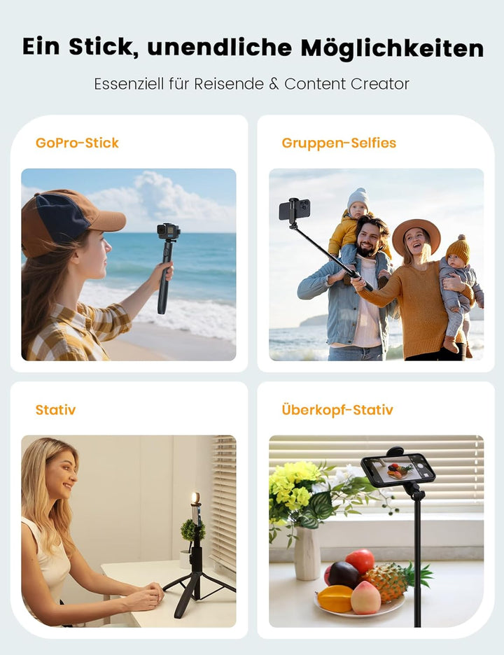 ANXRE Handy Stativ mit Licht, NT99 172cm Selfie-Stick für Smartphone & Kamera, Lichtstativ für Video