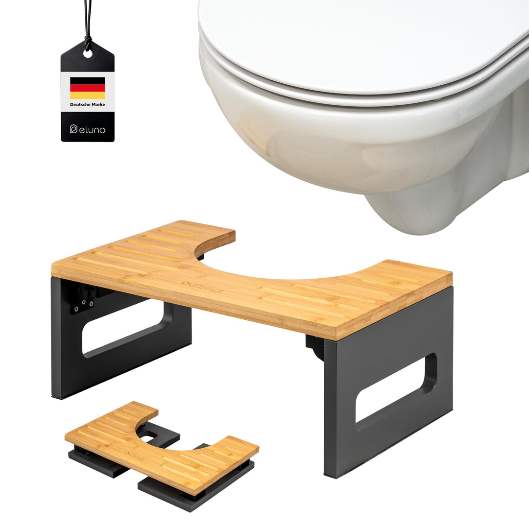 eluno Toilettenhocker, Fussbank aus Bambus mit Anti-Rutsch-Pads, platzsparend zusammenklappbar, Stab