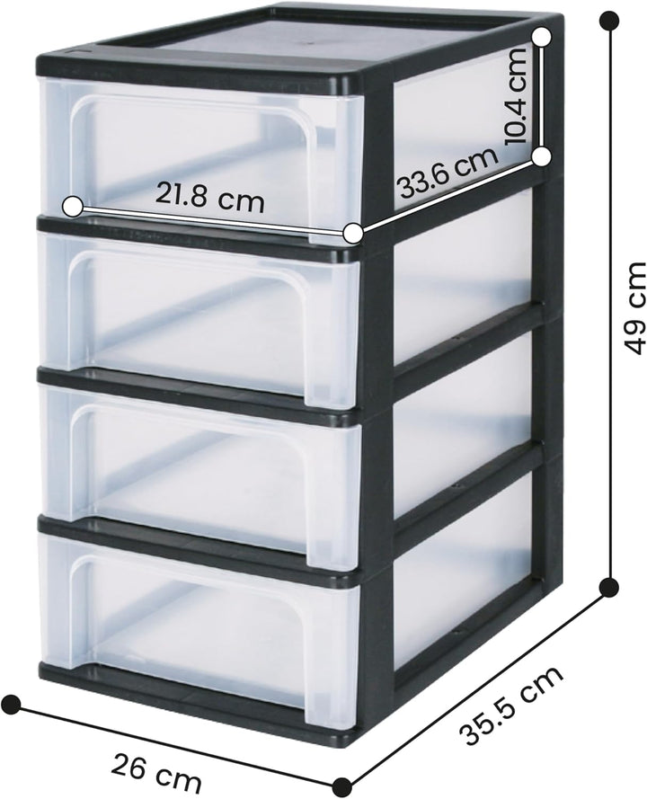 Iris Ohyama, Schubladenschrank, Schubladencontainer, 4 Schubladen mit 7 L, Format A4, durchsichtige