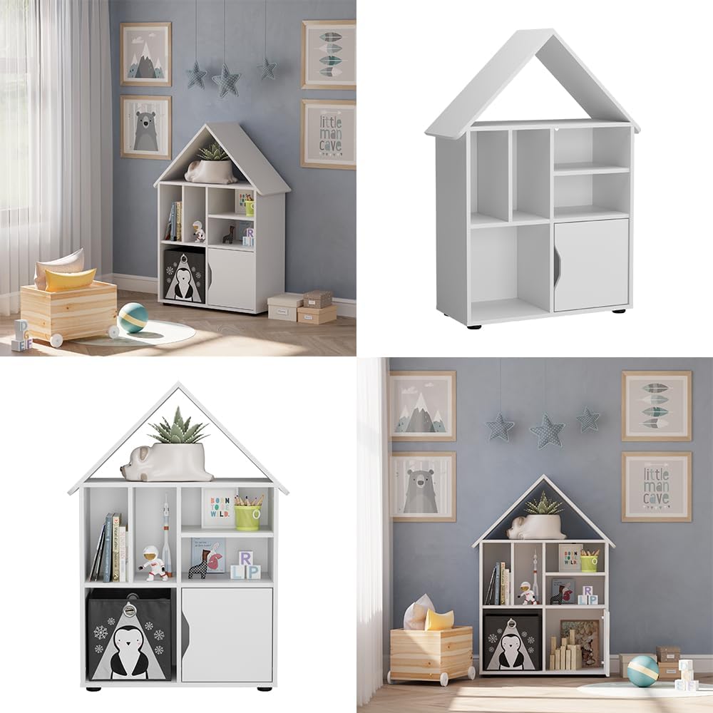 Vicco Kinderregal Weiss Estell - 71x112x32 cm hergestellt aus Spanplatte - Bücherregal ideal fürs Ki