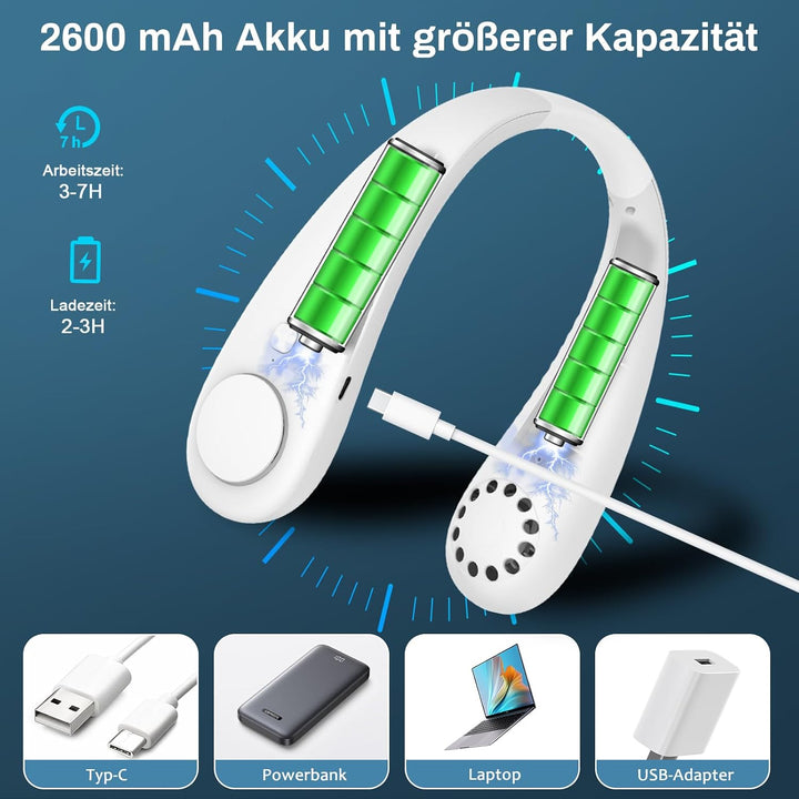 Timiyou Nackenventilator, Leise Halsventilatoren mit 360° Luftstrom, Hands Free Bladeless Fan, Tragb