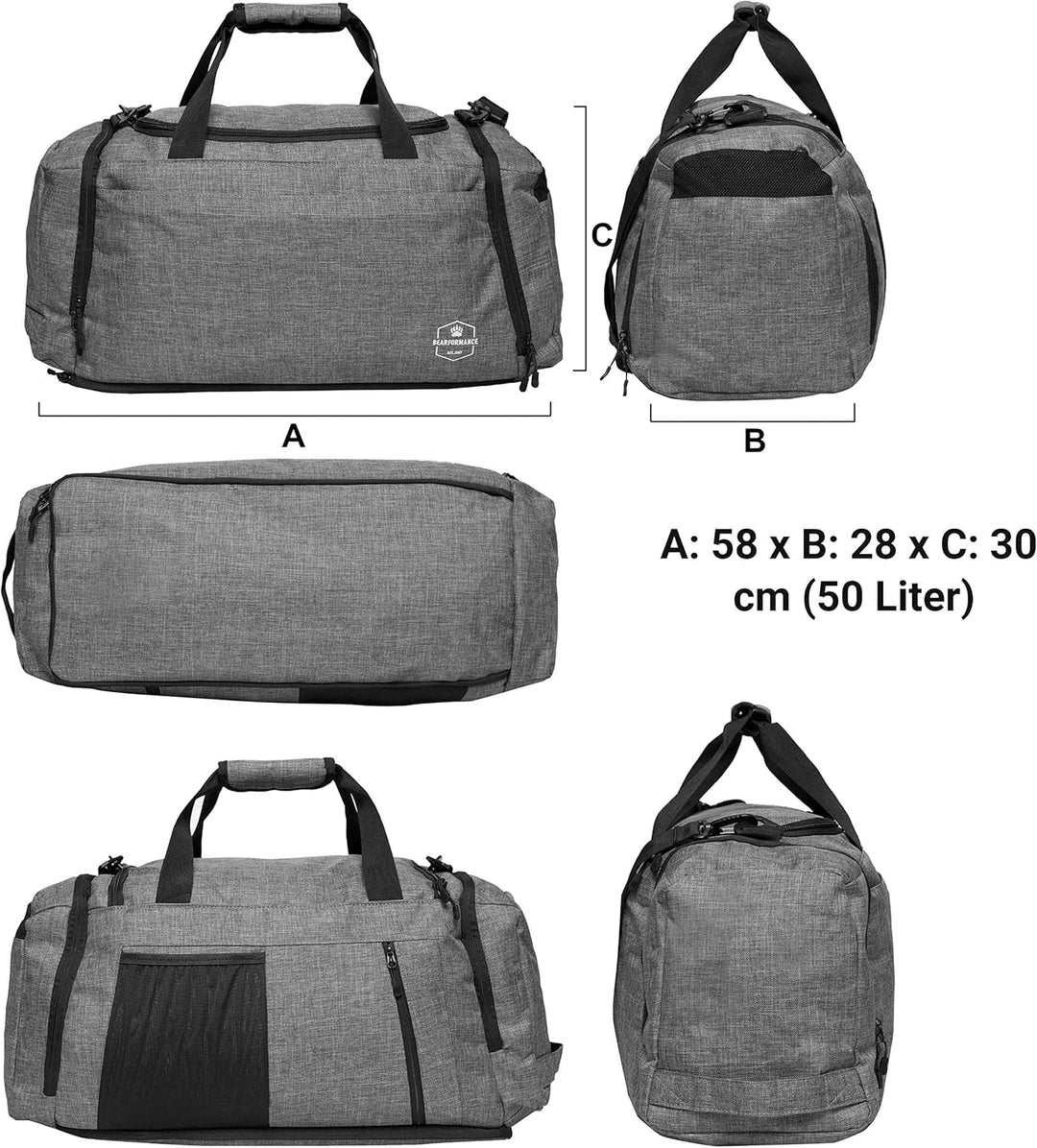 Bearformance® Ultimate Sportbag | Sporttasche mit Schuhfach & Nassfach mit Rucksackfunktion für Herr