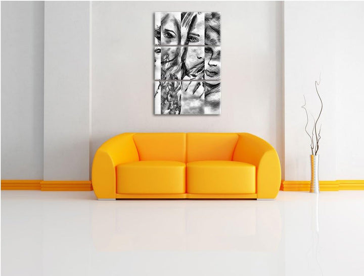 Pixxprint Monocrome, Haar Frisuren 3-Teiler Leinwandbild 120x80 Bild auf Leinwand