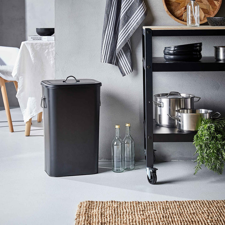 BUTLERS Universaltonne BINSTER - 41 Liter Mülltonne aus Metall mit abnehmbarem Deckel & Tragegriffen