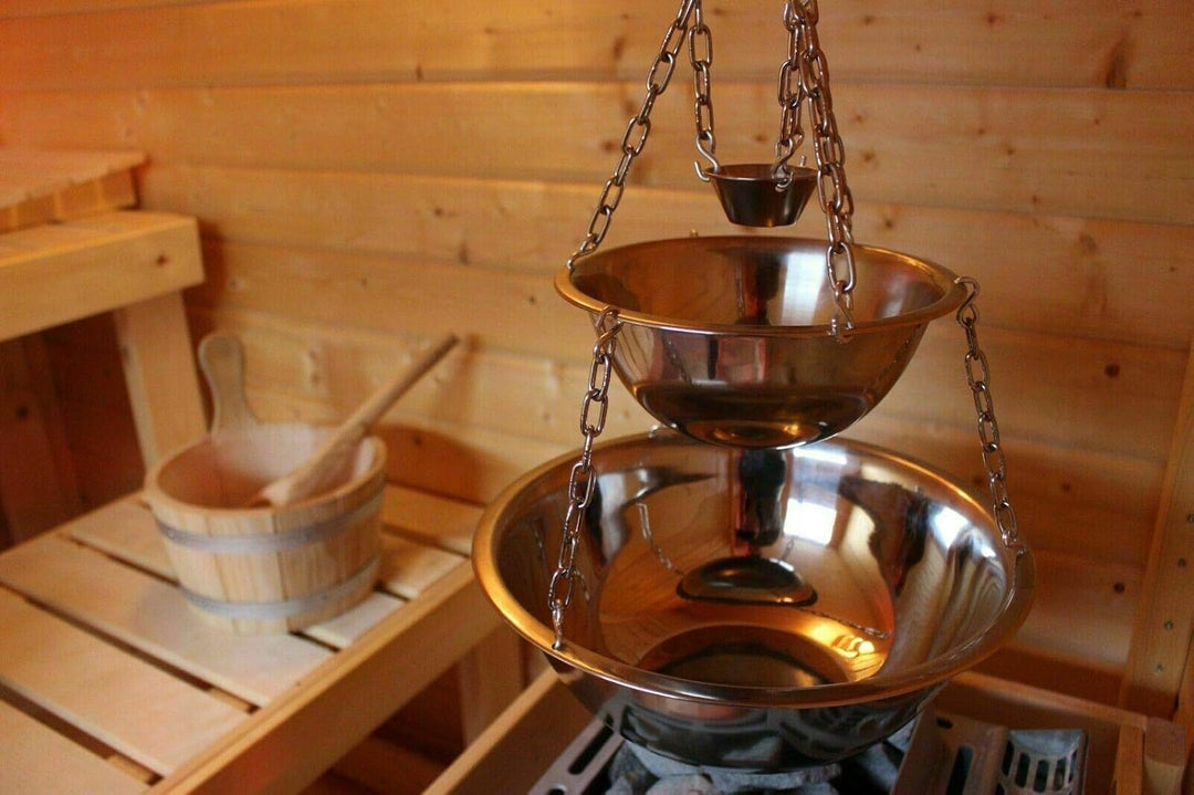 Sauna Zeremonie Deluxe: Verdampferschale Verdampfertopf Edelstahl Aufguss Maxi - 3 Schalen Hänger fü