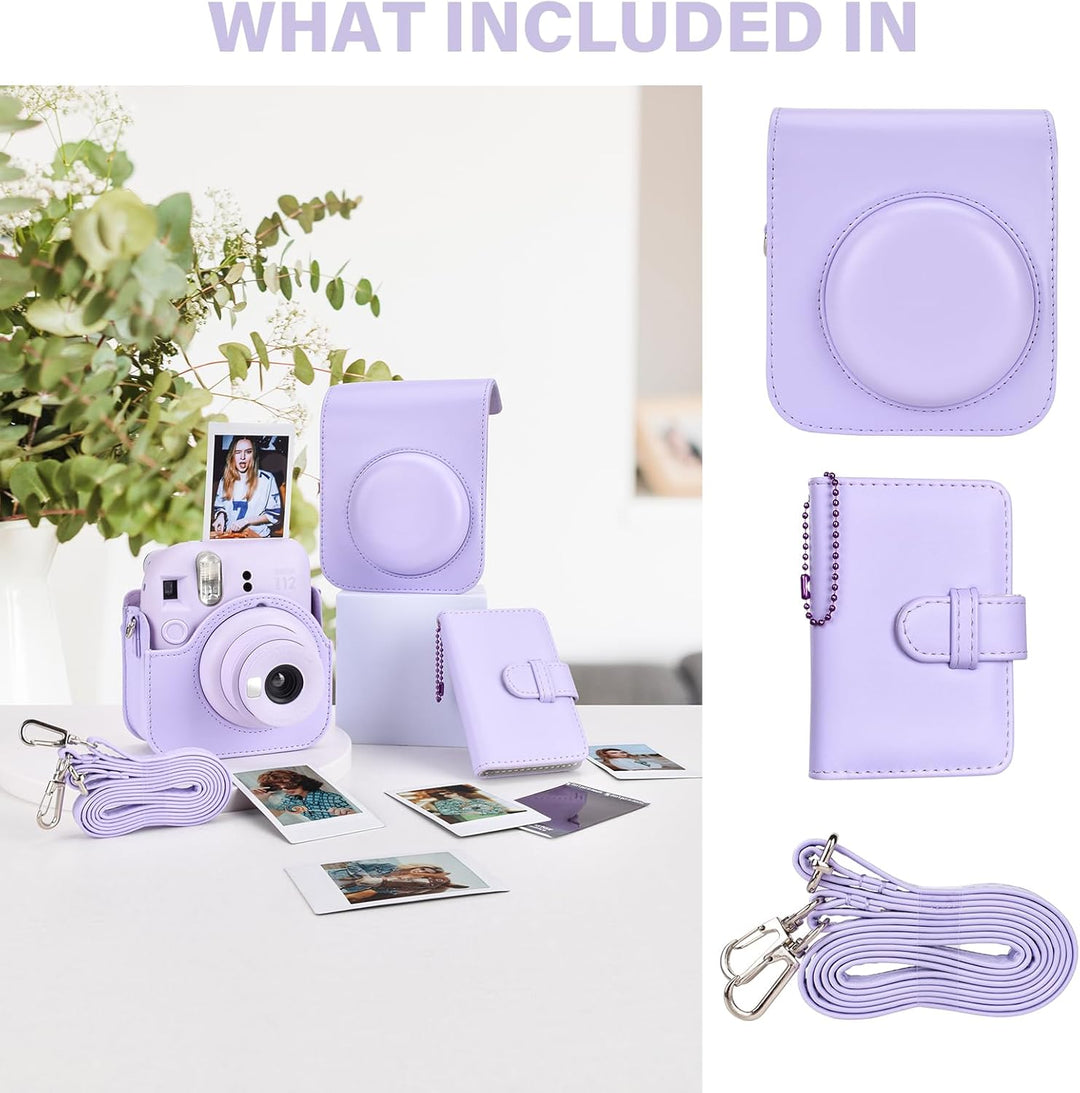 HIYQIN Kamera Tasche Kompatibel mit Fujifilm Instax Mini 12, Ästhetisch Kunstleder Hülle mit Mini Fo