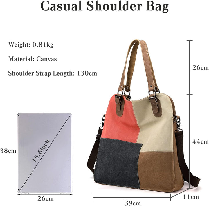 PORRASSO Retro Umhängetasche Canvas Schultertasche Damen Handtasche Gross Hobo Tasche Crossbody Bag
