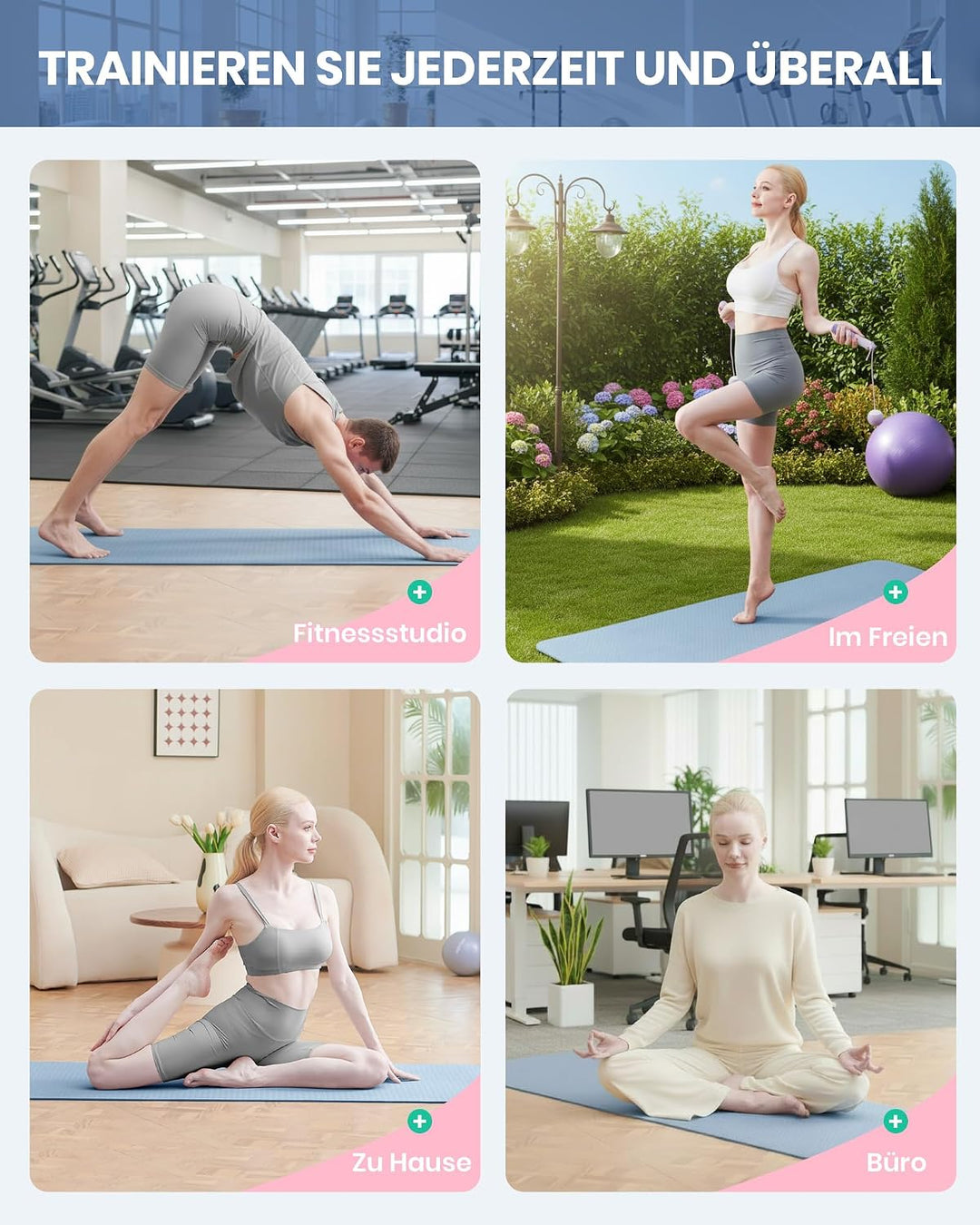 Oak &amp; Tea Yogamatte Rutschfest Fitnessmatte Umweltfreundliche TPE Sportmatte mit Tragegurt Gymnastik