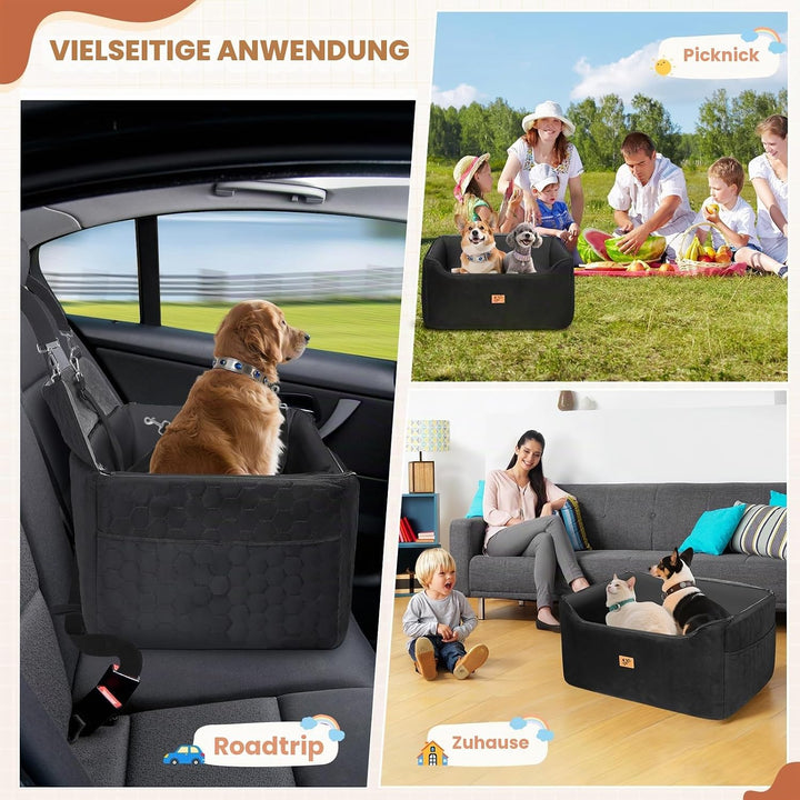 Hunde Autositz für Mittlere/Grosse 78x55x53cm, Abnehmbarer und Waschbarer Sitzerhöher Hundebett Auto