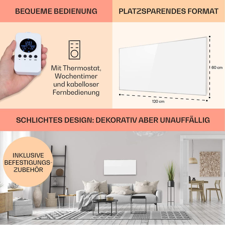 Klarstein Infrarotheizung mit Thermostat, 720 Watt Elektroheizung, Bild-Infrarotheizung zur Wandmont