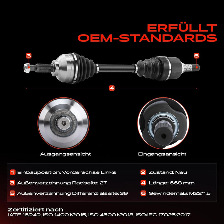 Frankberg Antriebswelle mit ABS-Ring Vorne Links Kompatibel mit Vivaro J7 F7 2.5L 2003-2014 Trafic I
