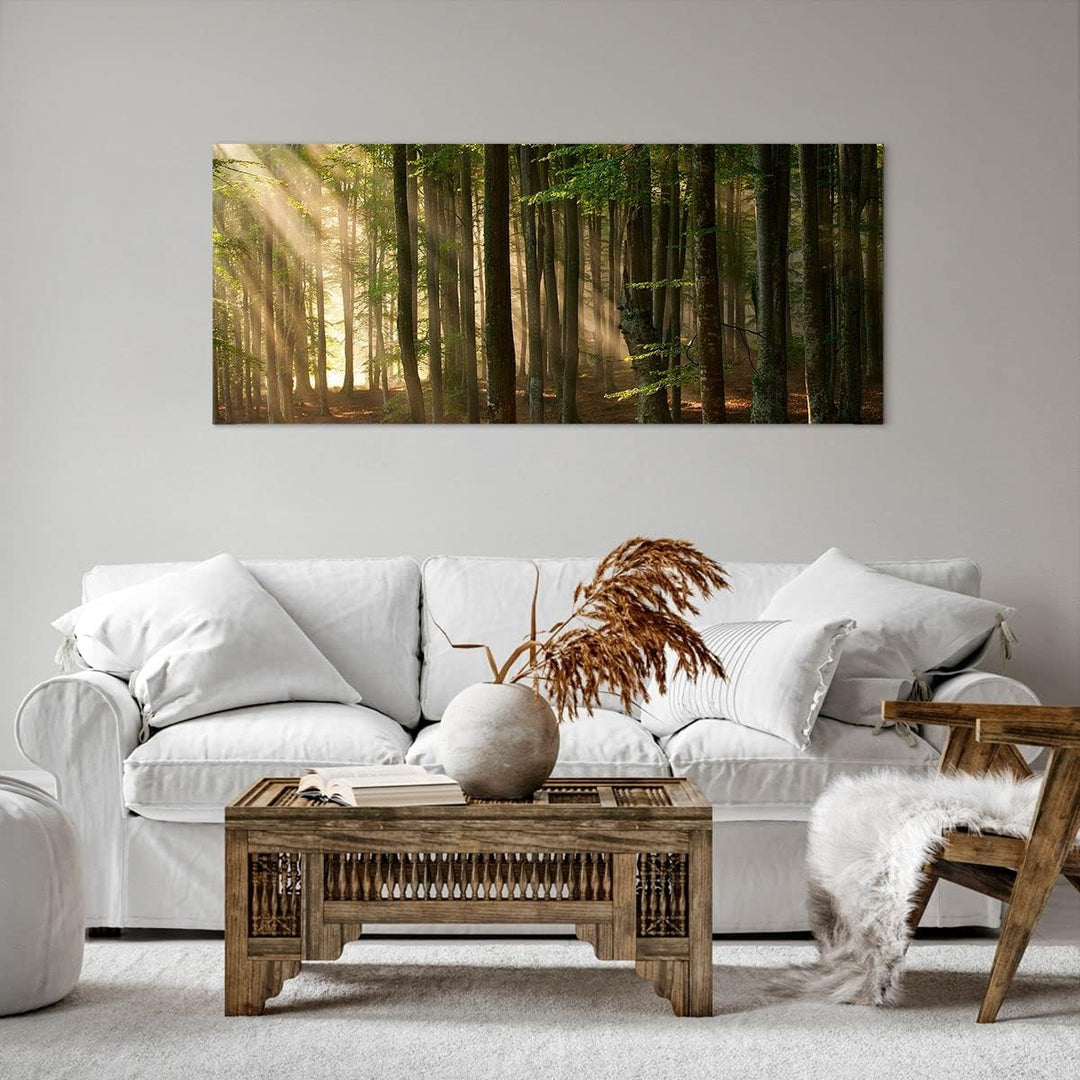 Wandbilder Dekoration Wohnzimmer Wald Baum Natur Panorama Bilder auf Leinwand 120x50cm Leinwandbild