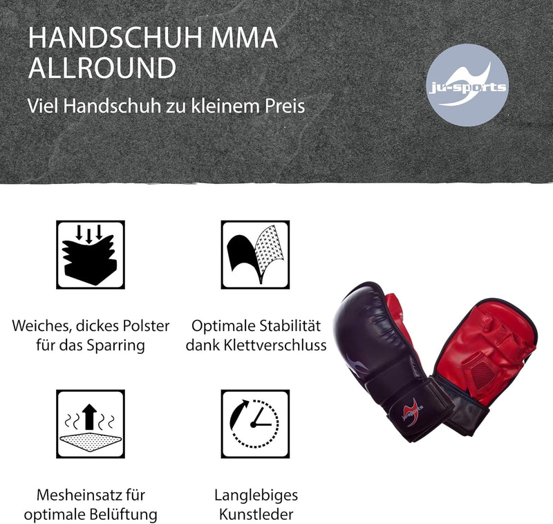 Ju-Sports MMA Handschuhe Allround - Stabiler Sparring Handschuh mit V-Einschnitt, Daumenschutz & Han