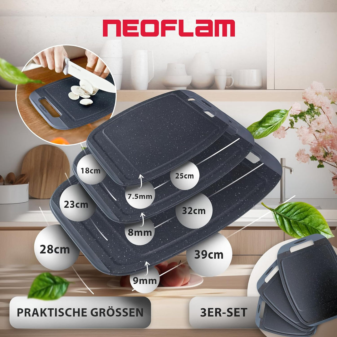 Neoflam Microban Antimikrobielles Schneidebrett aus Kunststoff, 3 Sets, BPA-frei, rutschfester EZ-Gr