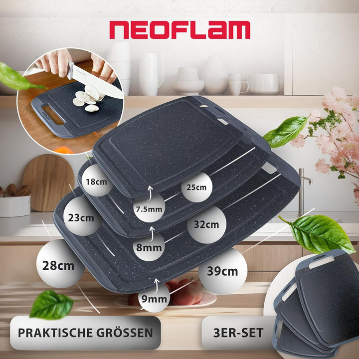 Neoflam Microban Antimikrobielles Schneidebrett aus Kunststoff, 3 Sets, BPA-frei, rutschfester EZ-Gr