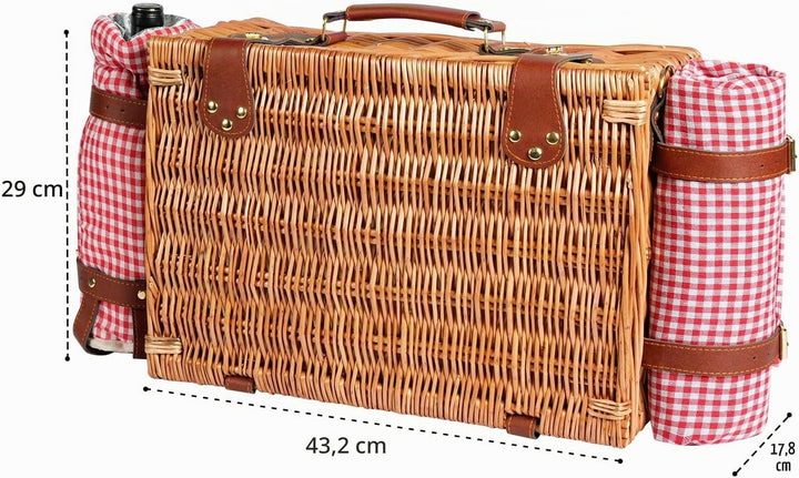 Wicker Picknickkorb Set für 4 Person mit Kühlfach und wasserdichte Picknickdecke, Abnehmbarer Riemen
