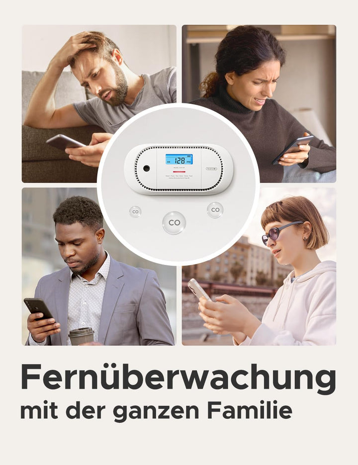 X-Sense Kohlenmonoxid-Melder funktioniert mit der SBS50-Basisstation, verfügt über eine Digitale LCD