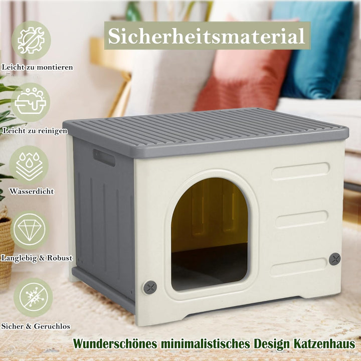 Katzenhaus Outdoor Winterfest, Kunststoff Katzenhaus für Draussen Verwildert Katzenhöhle Outdoor Was