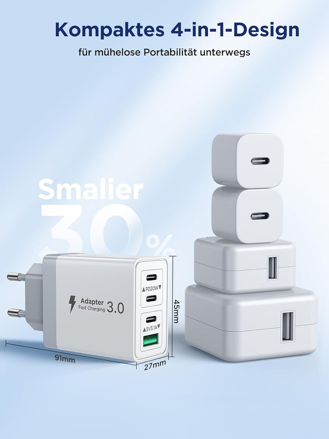 2er Pack USB C Ladegerät, Aioneus 40W 4Port Stecker USBC Adapter Mehrfach Typ C Handy Netzteil für i