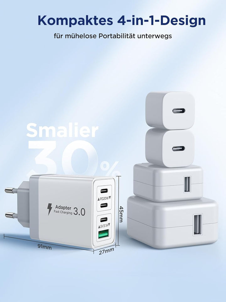 2er Pack USB C Ladegerät, Aioneus 40W 4Port Stecker USBC Adapter Mehrfach Typ C Handy Netzteil für i
