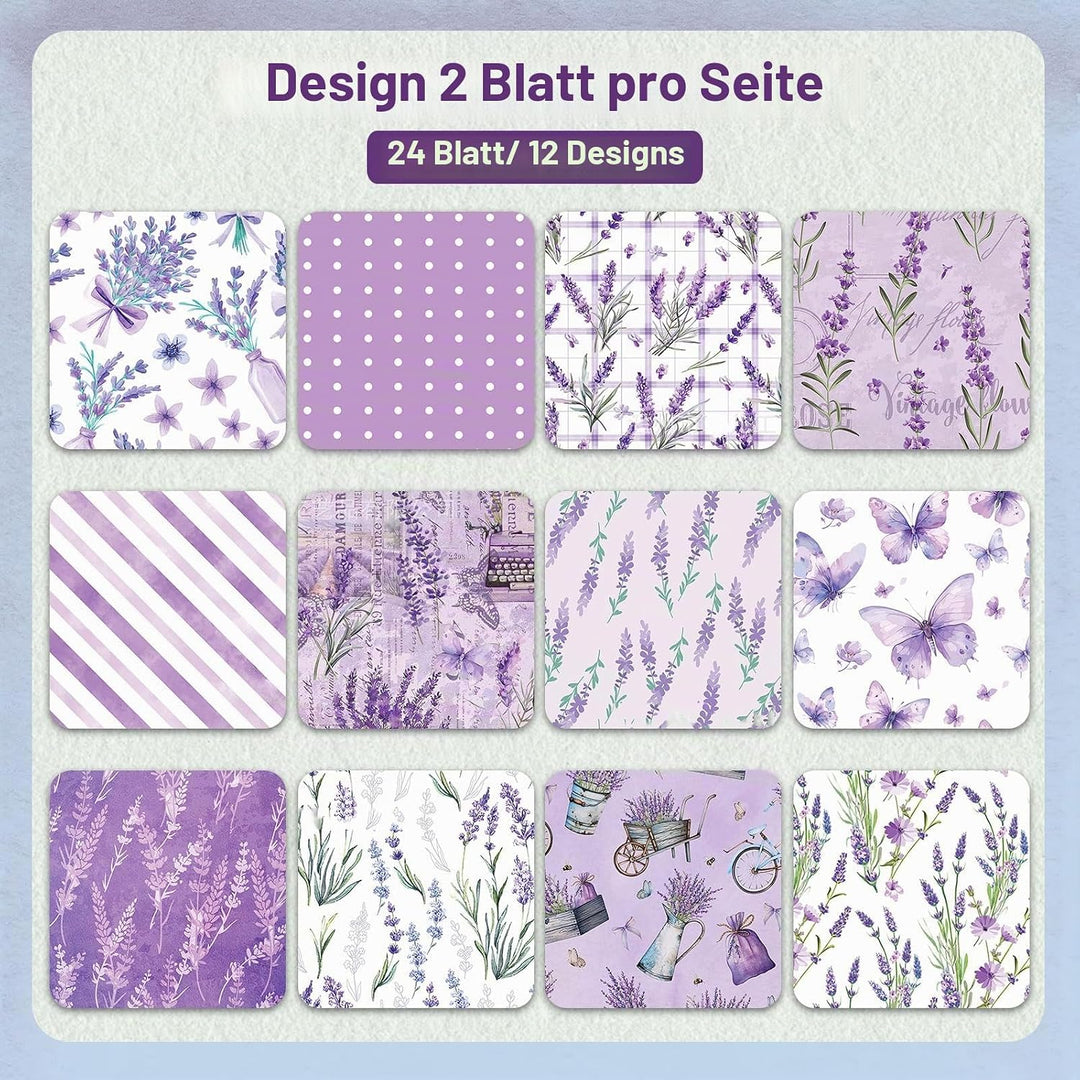 Scrapbook Papier Lila Blumen Muster Scrapbook Bastelpapier, 30x30 cm Scrapbooking Papier Motivpapier