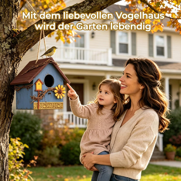 JUJOYBD Deko Vogelhaus zum Aufhängen, Wetterfest Nistkasten für Meisen, Vogelhäuschen fertig montier