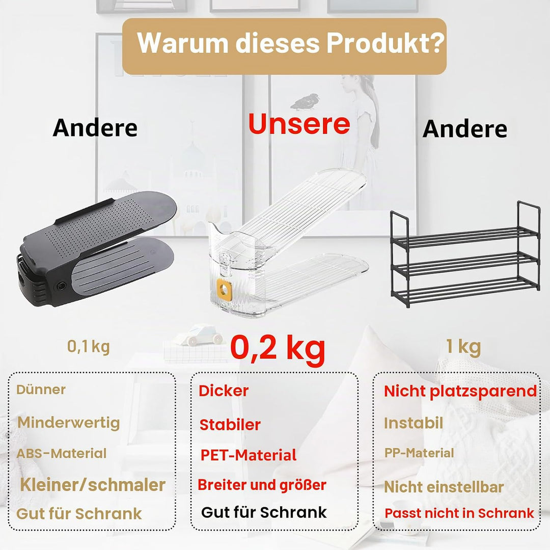 Transparente Schuhstapler 6 Stück schuhstapler platzsparend Platzsparender Schuhorganizer für den Sc