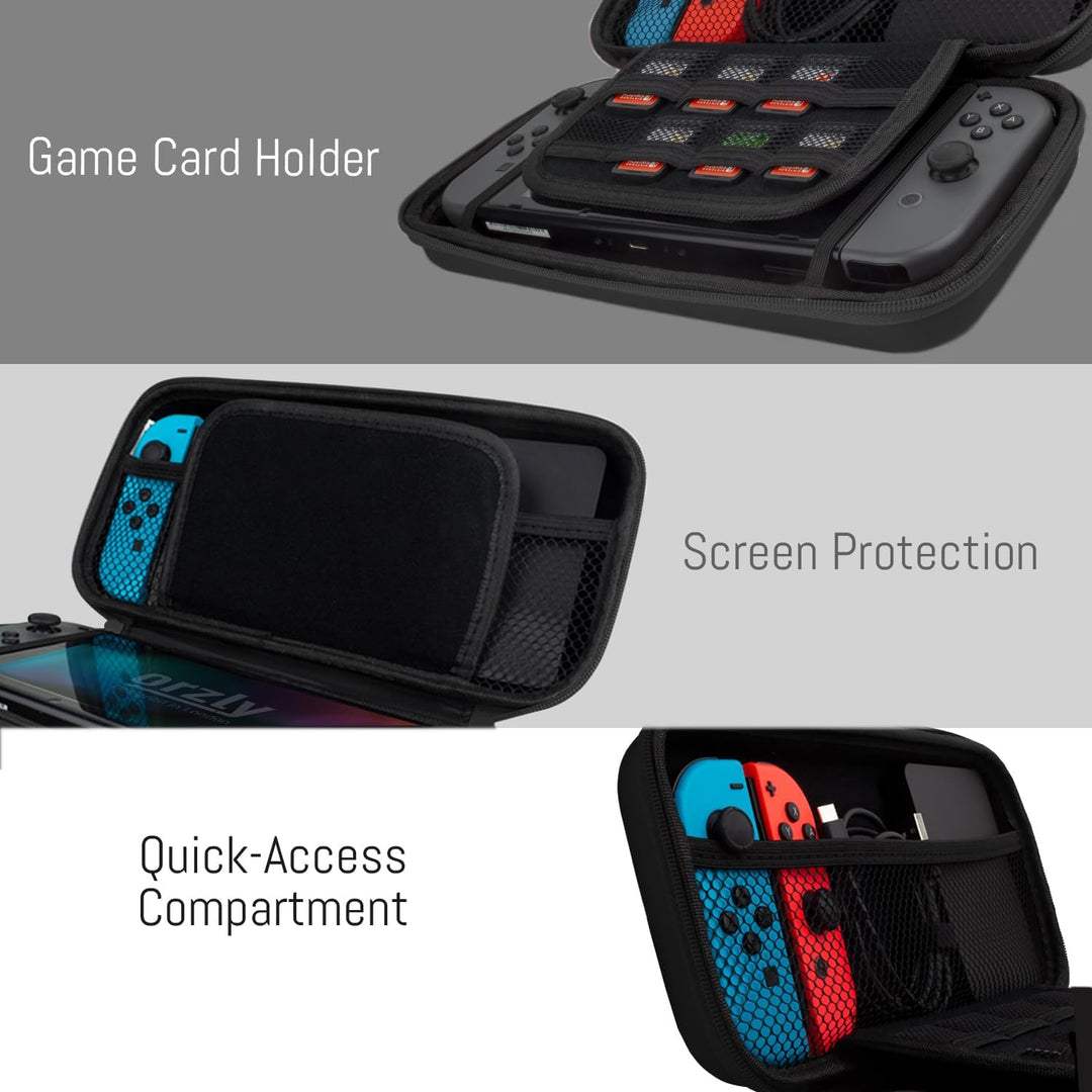 Orzly Tragetasche Kompatibel mit Nintendo Switch und New Switch OLED-Konsole - Schwarze schützende H