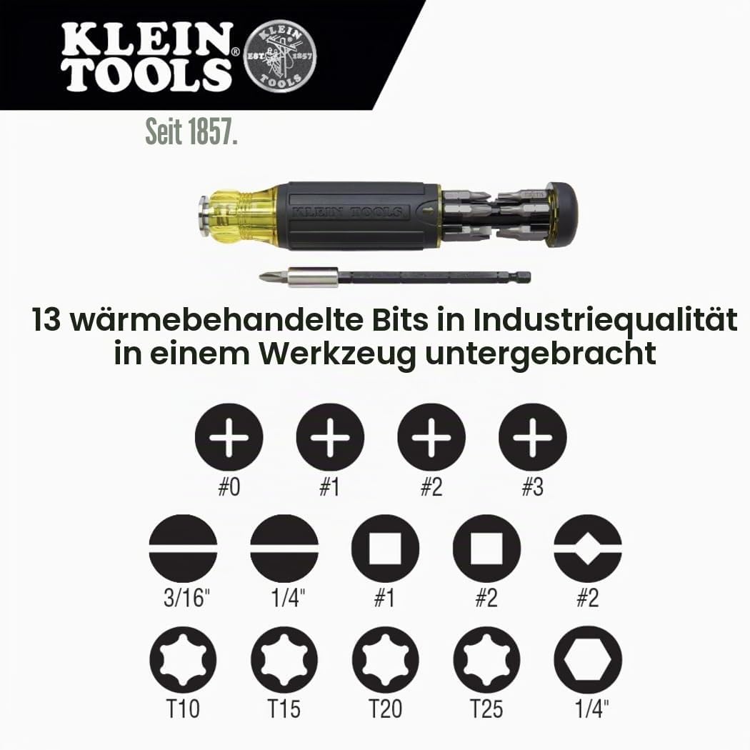 Klein Tools 32303 Multi-Bit Schraubendreher/Steckschlüssel, Schlagklasse 14 in 1 Magnet-Schraubendre