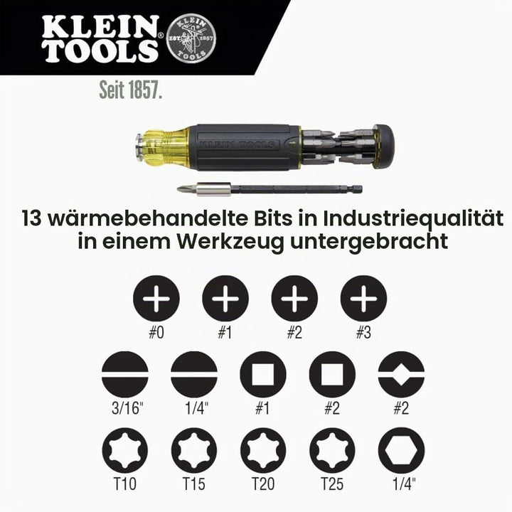 Klein Tools 32303 Multi-Bit Schraubendreher/Steckschlüssel, Schlagklasse 14 in 1 Magnet-Schraubendre