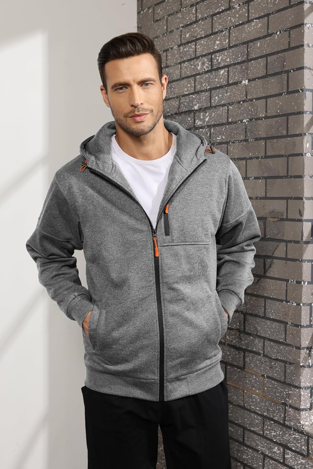 CTU Herren Hoodies Zip Up Langarm Fleece Sweatshirts Hoodies für Männer S-3XL, M Hellgrau