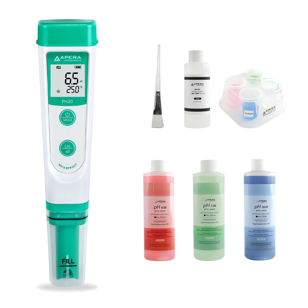 Apera Instruments PH20 pH-Meter-Set (±0,1 Genauigkeit, 0-14 pH) | inkl. Wartungsset und CalBox für K