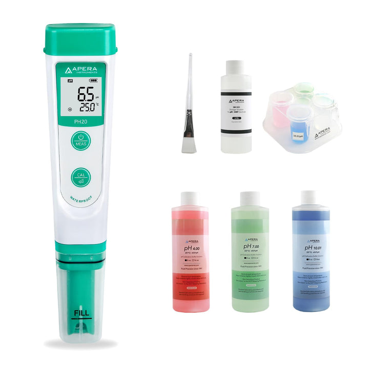 Apera Instruments PH20 pH-Meter-Set (±0,1 Genauigkeit, 0-14 pH) | inkl. Wartungsset und CalBox für K
