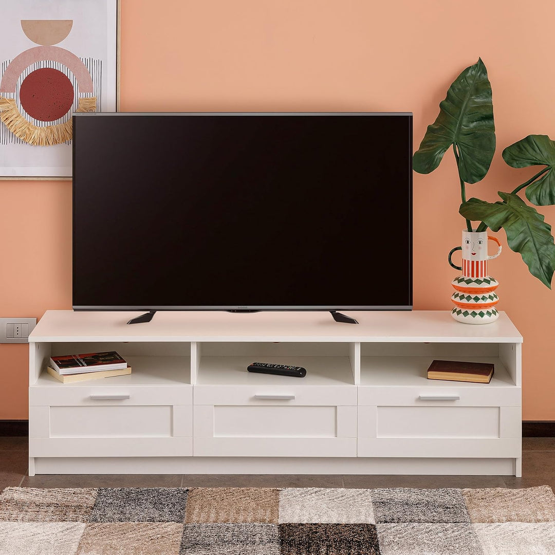 Baroni Home TV-Schrank mit 3 Regalen und 3 Schubladen, Loch für Kabeldurchführung aus MDF, TV-Konsol