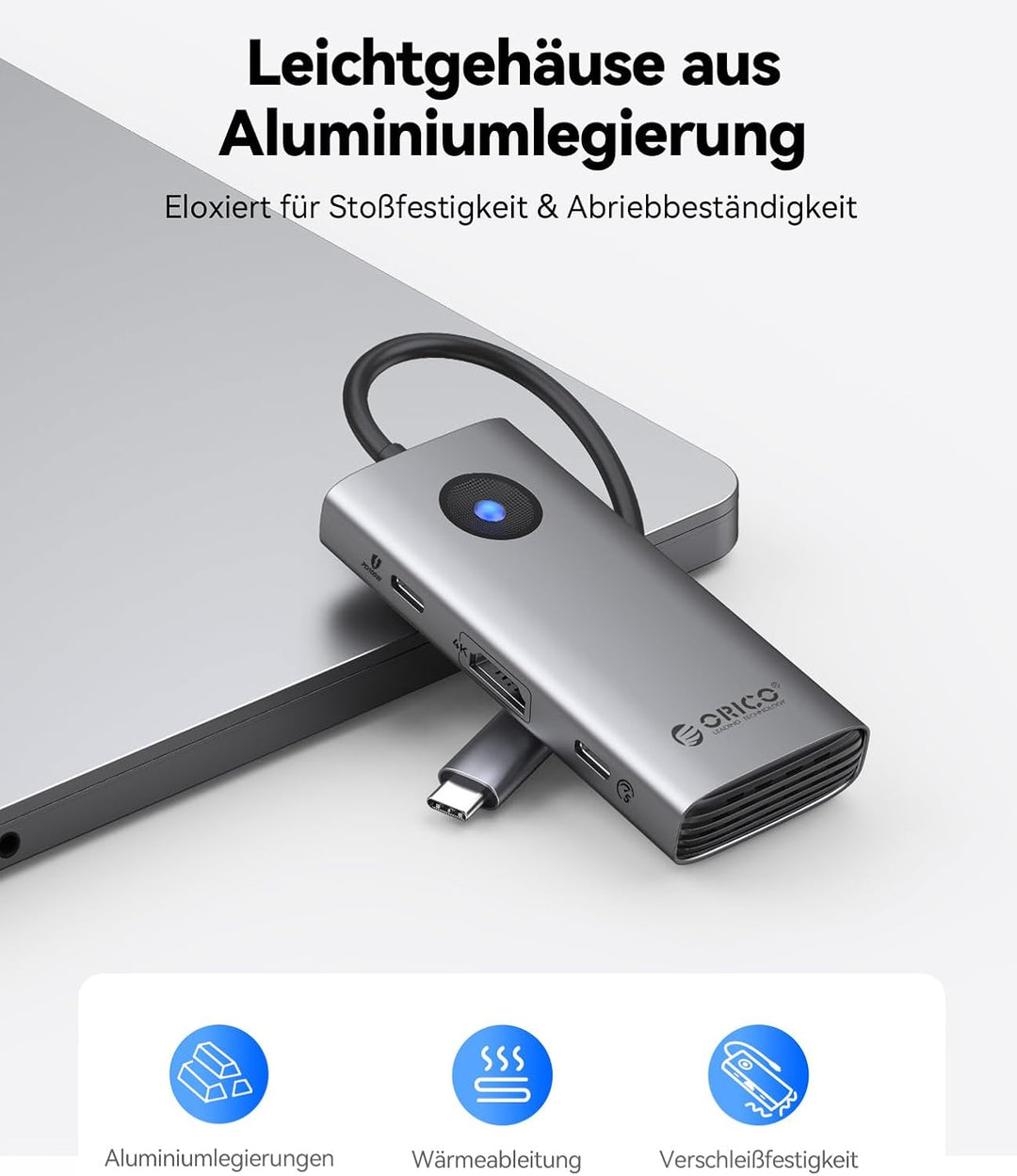 ORICO Docking Station, 6 in 1 USB C Hub Dock mit HDMI 4K+PD100W+4×USB3.0, USB 3.0 Hub Multiport Adap