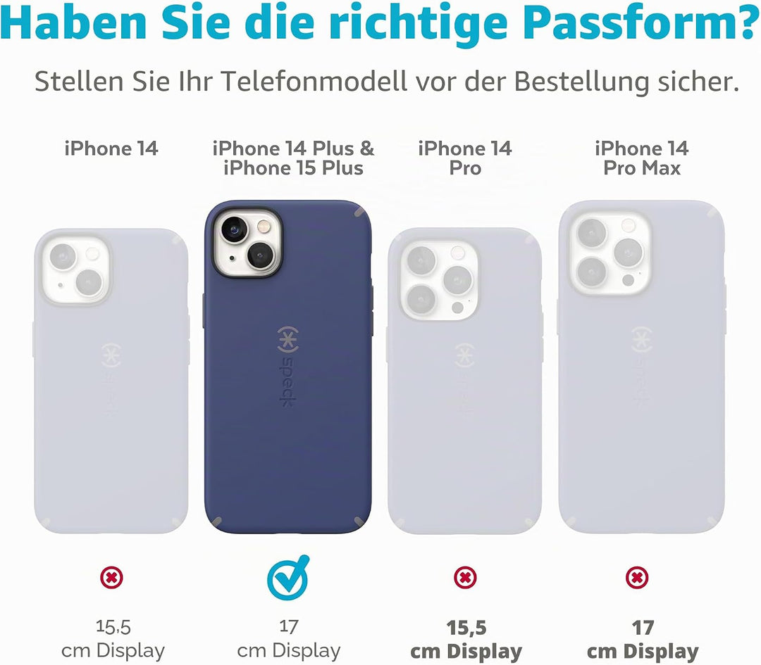 Speck Presidio2 Grip MagSafe - rutschfeste iPhone 14 Plus Hülle (Schwarz/Schwarz/Weiss)