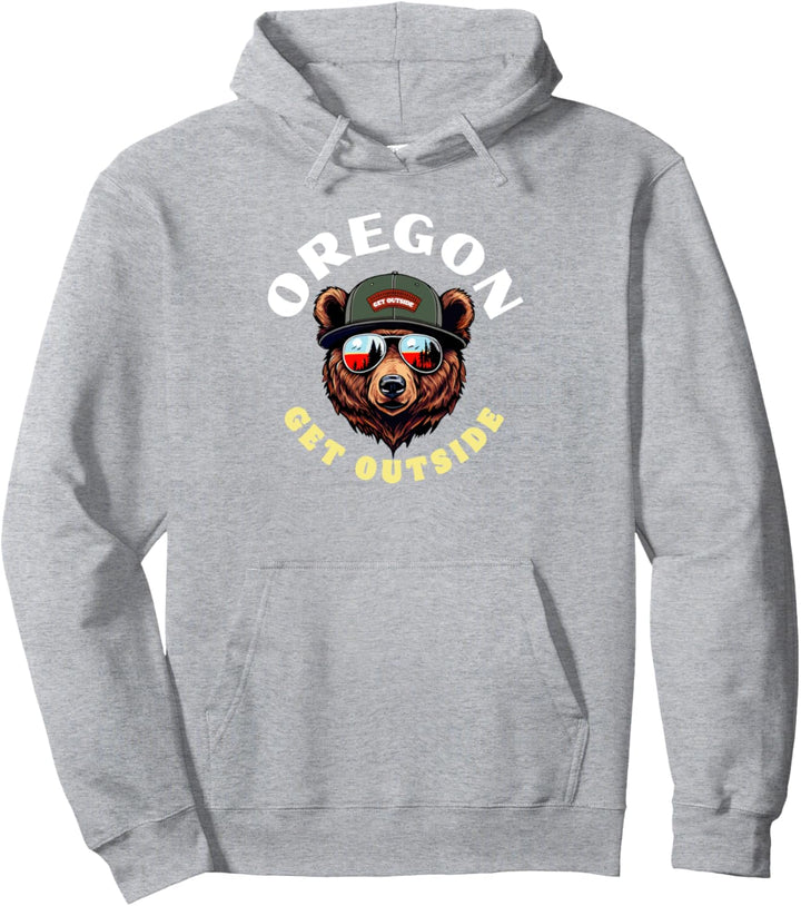 Oregon Hipster Bear Illustration Get Outside! Nature Pullover Hoodie