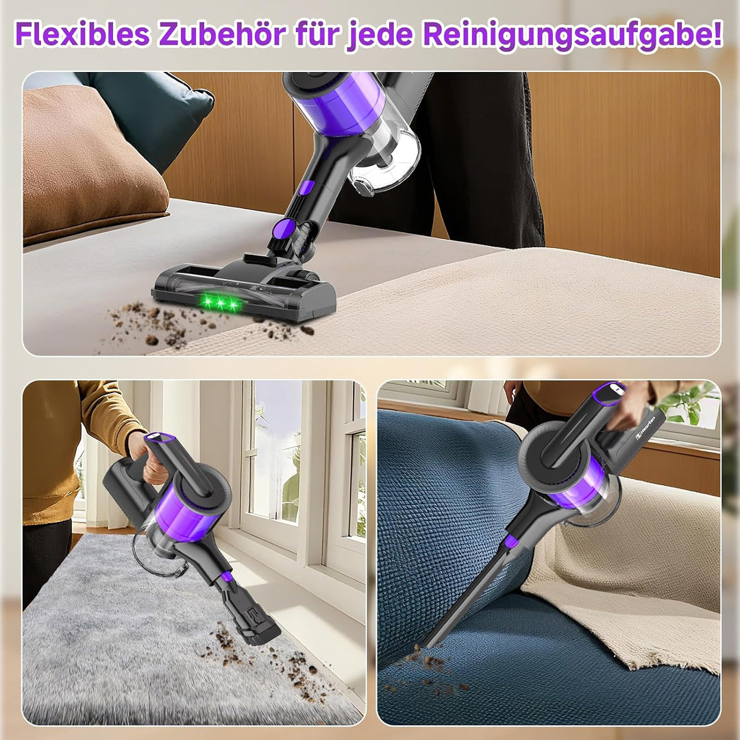Hearten Akku Staubsauger Kabellos mit LED Display, Leise, 3 Betriebsarten, Kabelloser Staubsauger mi