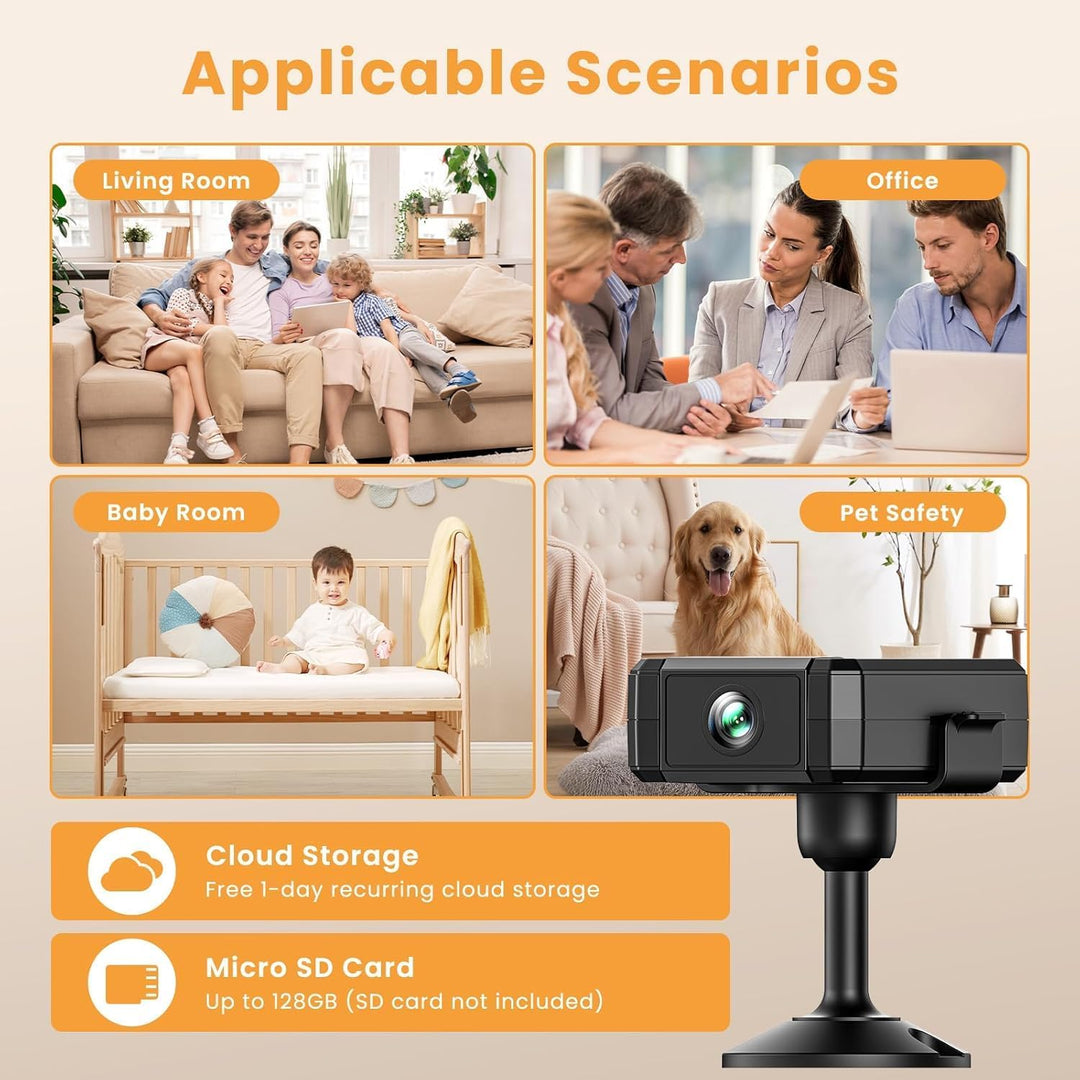 4K Mini Kamera, 2.4/5 Ghz WLAN Innenkamera180° drehbarem Objektiv automatische, Bewegungserkennung,