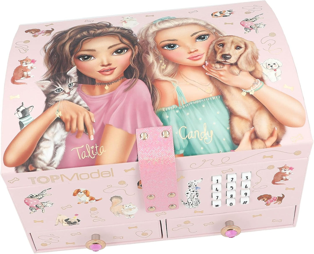 Depesche 13140 TOPModel - Grosses Schmuckkästchen in Rosa, mit Model Motiv und Tieren, Schmuckbox mi