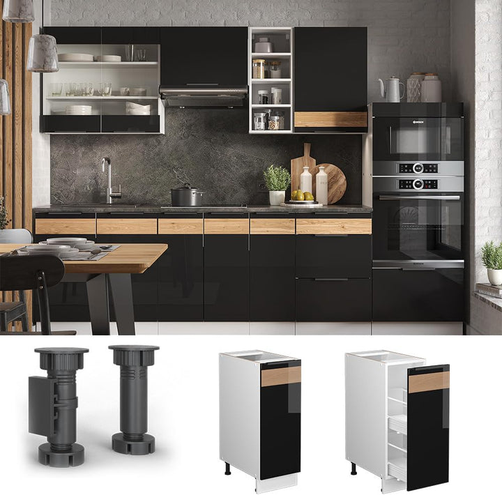 Vicco Apothekerschrank Fame-Line, Schwarz-Eiche Hochglanz/Weiss, 30 cm ohne Arbeitsplatte Schwarz Ei
