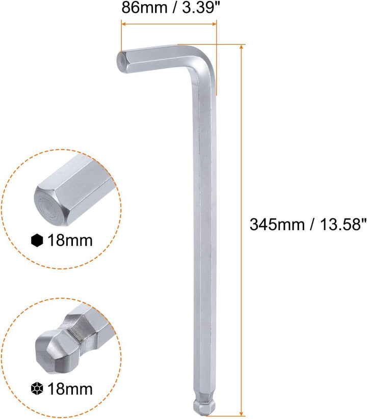 QUARKZMAN Innensechskantschlüssel mit Kugelkopf 18mm L Form langer Arm Sechskantschlüssel Metrische