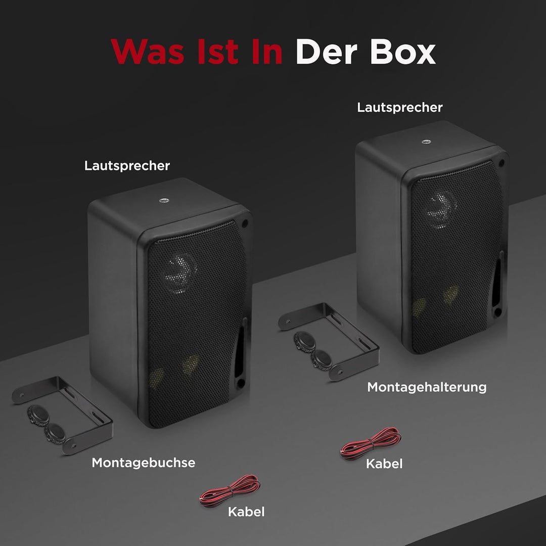 Pyle Aussenlautsprecher 3.5" Schwarz – 200W Wandlautsprecher wetterfest für Aussenbereich Marinegeei