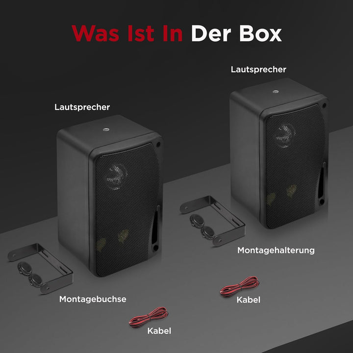 Pyle Aussenlautsprecher 3.5" Schwarz – 200W Wandlautsprecher wetterfest für Aussenbereich Marinegeei