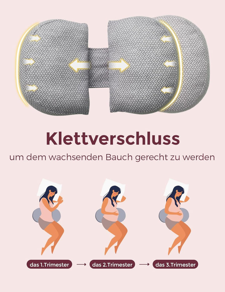 Momcozy Tragbares Schwangerschaftskissen – W-förmiges Seitenschläferkissen für Rücken, Bauch &amp; Hüfte