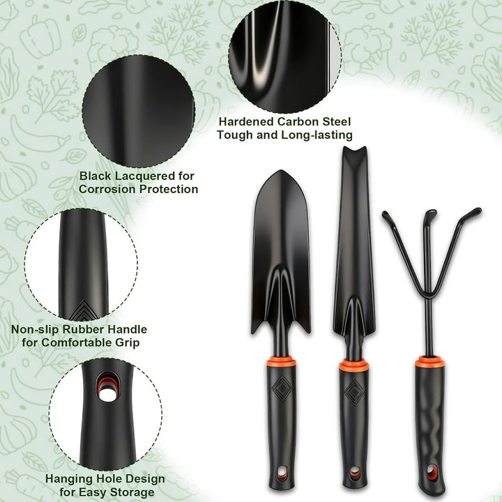 Gartenwerkzeug Set 3 Stück Schwarzer Schmaler Gartenschaufel (32 x 6 cm) Pflanzschaufel (34 x 3.7 cm