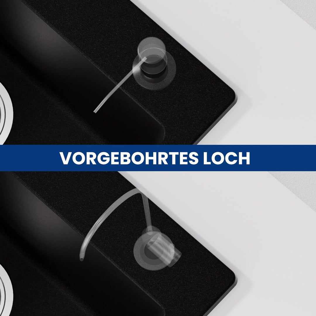 CECIPA Spülbecken Schwarz 50x45cm, Küchenspüle aus Granit, 1 Becken Einbauspüle, 80% Quarzsand Küche