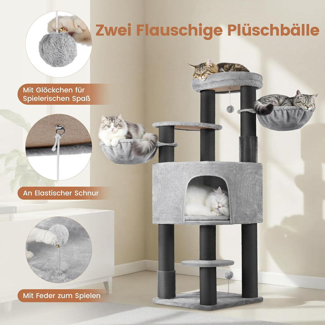 Yaheetech Kratzbaum gross Katzenbaum 11cm Dicke Kratzsäulen hellgrau schwarz | FSC-zertifizierte Spa